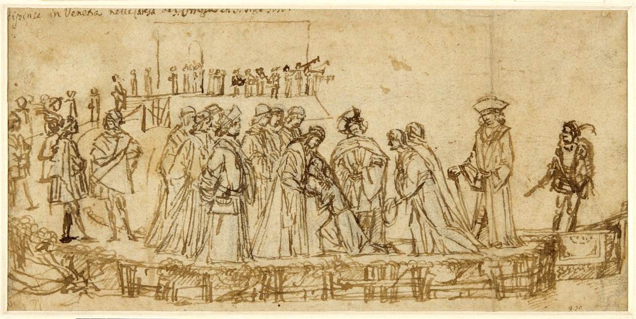Angielski książę Conan żegnający się z ojcem (pióro i atrament na kredzie na papierze) autorstwa Vittore Carpaccio