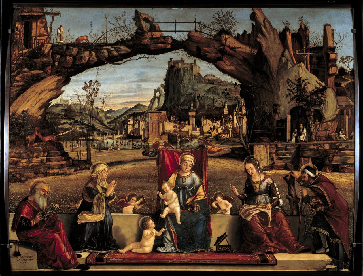 Obraz Świętej Rozmowy autorstwa Vittore Carpaccio (1450-1526) XVI w. Nd. 0,98x1,27 m Awinion, Muzeum Małego Pałacu autorstwa Vittore Carpaccio