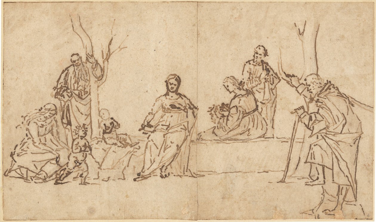 Madonna z Dzieciątkiem i świętymi w krajobrazie (Sacra Conversazione) autorstwa Vittore Carpaccio