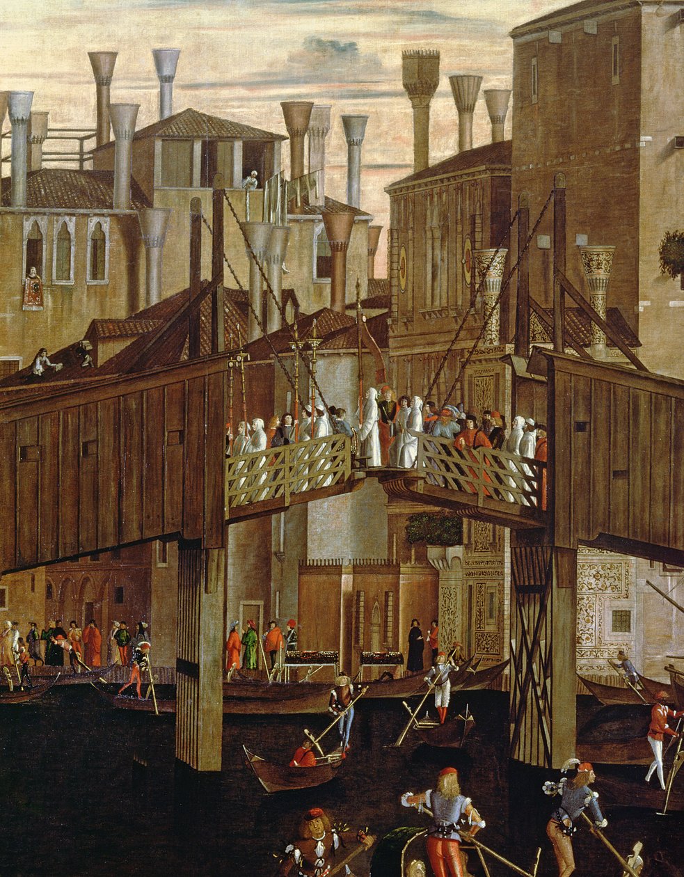 Cud Relikwii Krzyża Świętego, fragment starego mostu Rialto, z Scuola di San Giovanni Evangelista, ok.1494 autorstwa Vittore Carpaccio