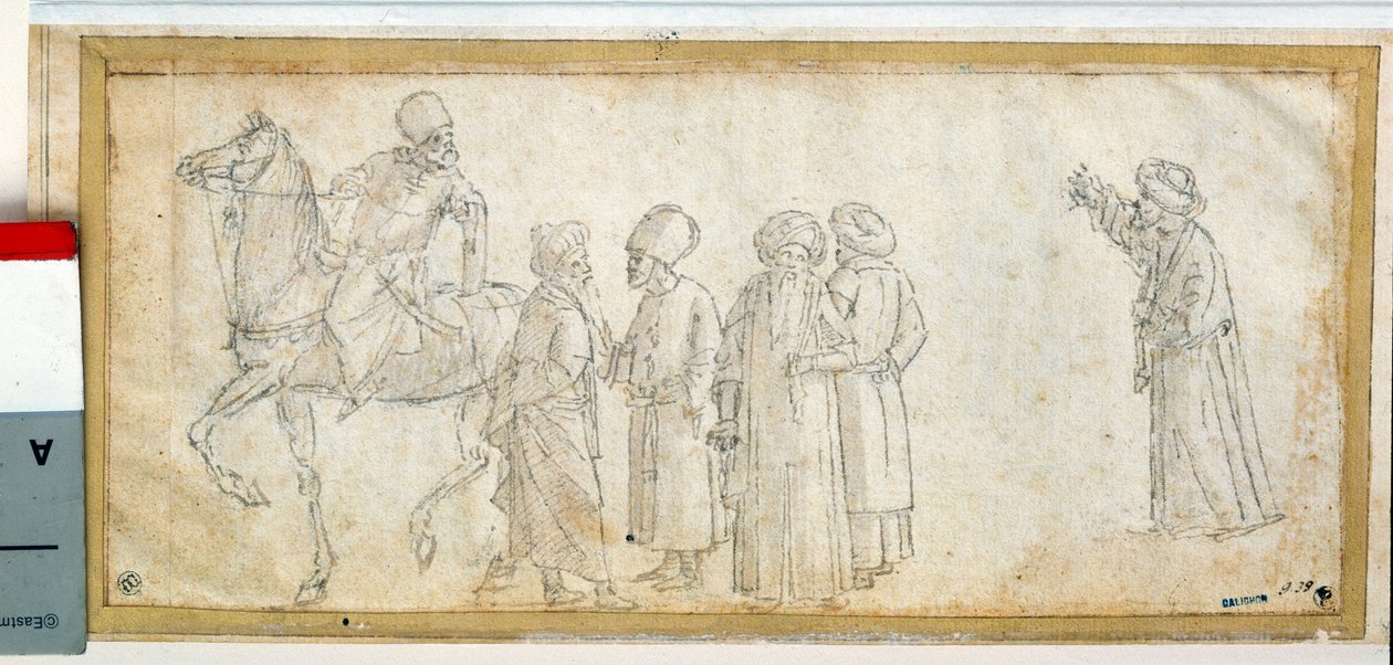 Turcy, jeden z nich na koniu Rysunek brązowym tuszem i pranie Vittore Carpaccio (1450-1526) Dim. 0,11 x 0,28 m Paryż. Muzeum w Luwrze autorstwa Vittore Carpaccio