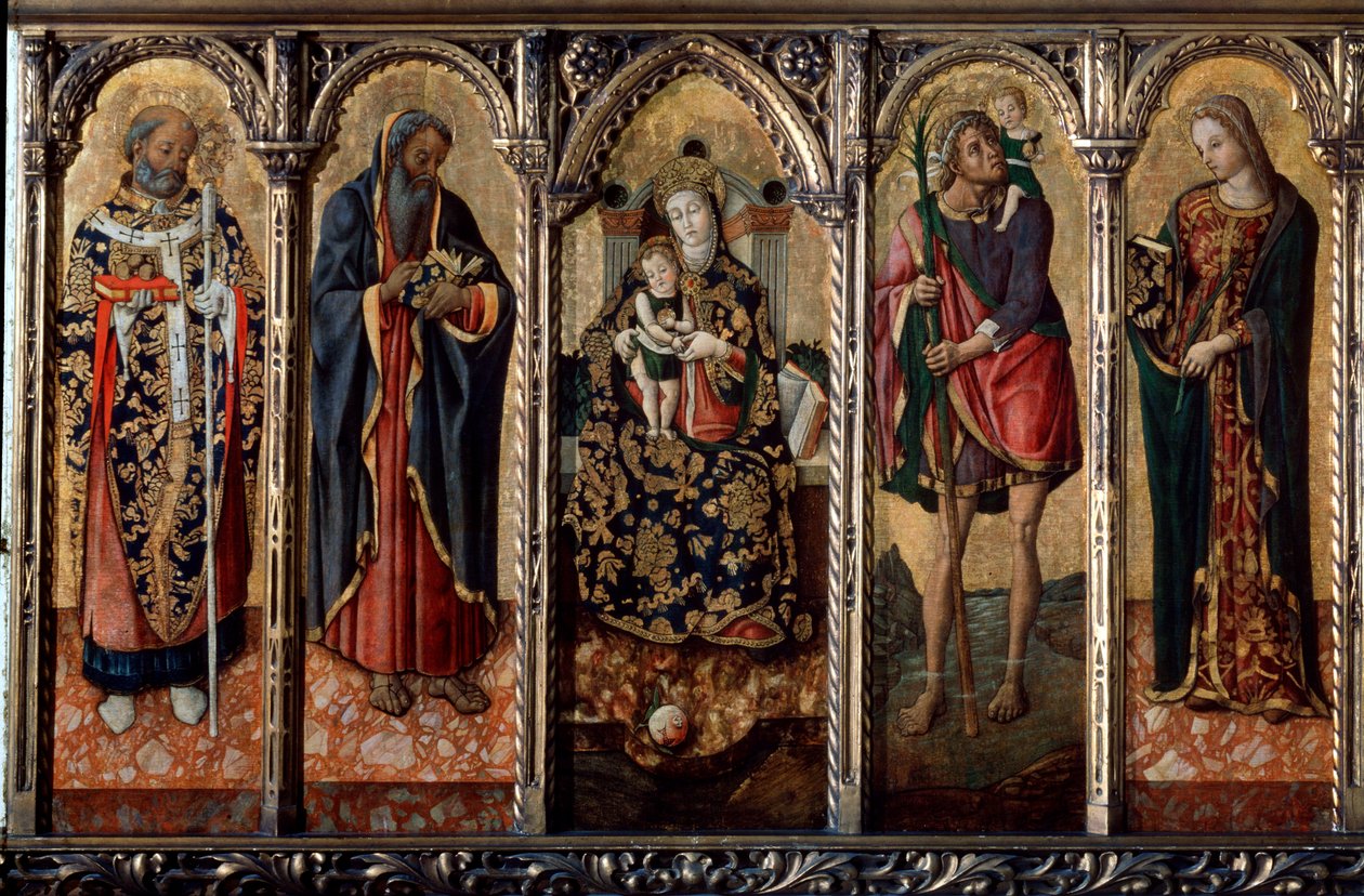 Madonna z Dzieciątkiem i Świętymi poliptyk, pięć oddzielnych płycin, c1480 autorstwa Vittore Crivelli