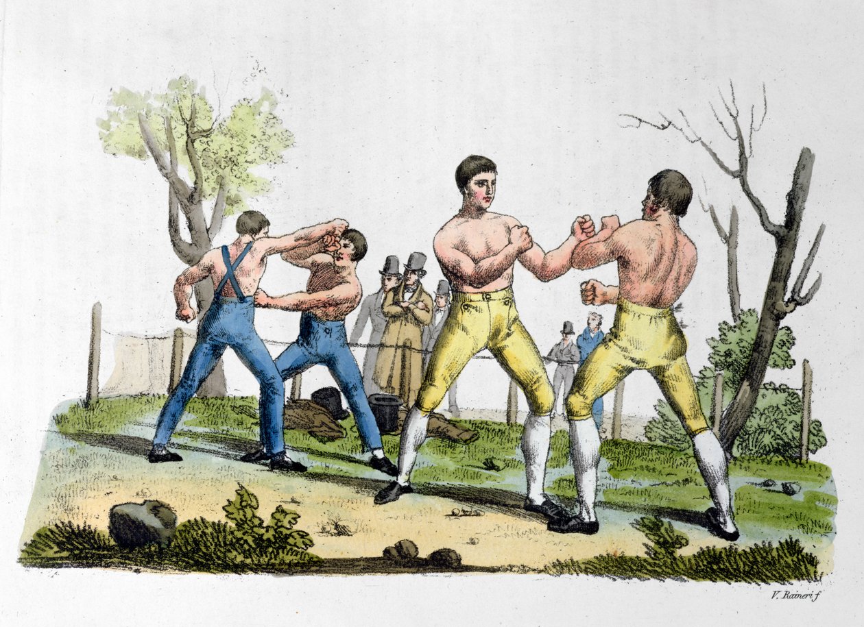 Boks w Anglii, ilustracja z książki "Costume Antico e Moderno" Giulio Ferrario, wydanej w Mediolanie w 1819 r. autorstwa Vittorio Raineri