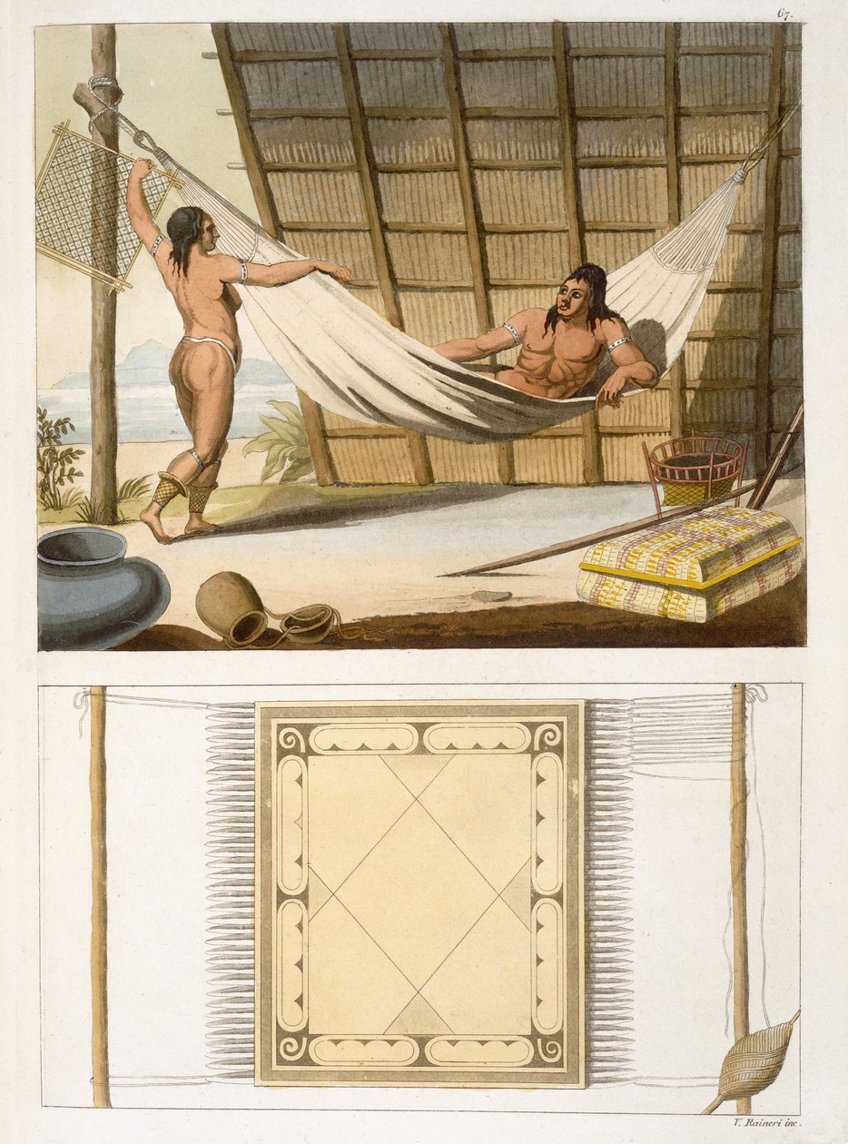 Scena wewnętrzna przedstawiająca Indian (kolorowe grawerowanie) autorstwa Vittorio Raineri
