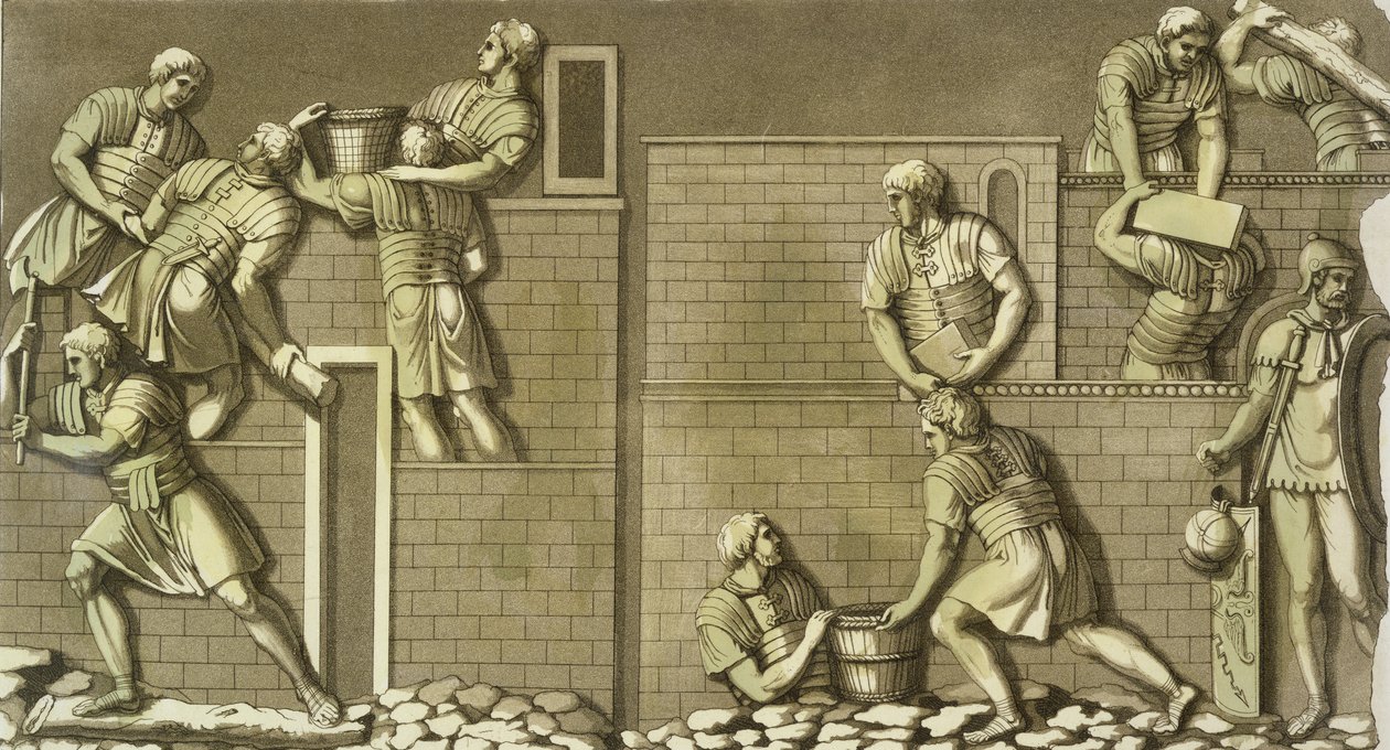 Żołnierze rzymscy budujący fort, tablica 21 z "Le Costume Ancien et Moderne", Jules Ferrario, wyd. ok. lat 20-30 XIX w. autorstwa Vittorio Raineri