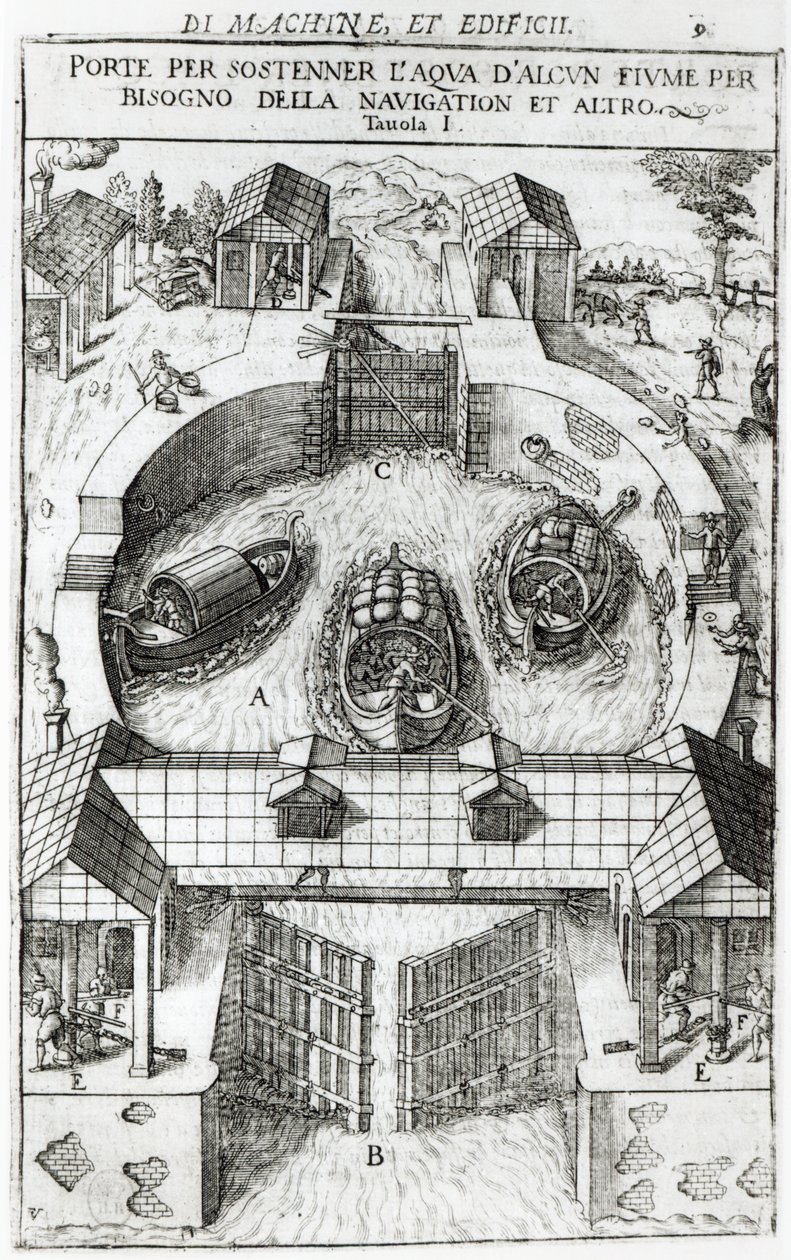 Projekt śluzy kanałowej, 1607 r. autorstwa Vittorio Zonca