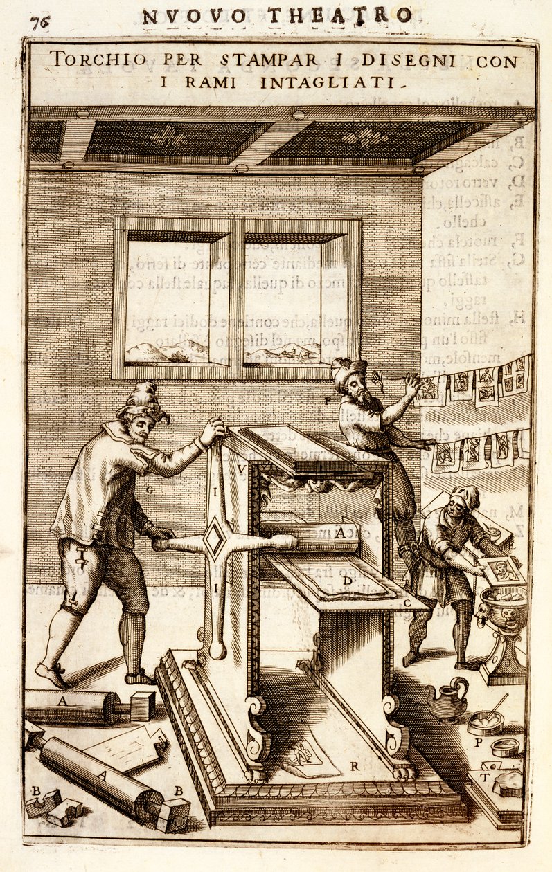 Prasa grawerska do druku z rysunków, 1607 autorstwa Vittorio Zonca