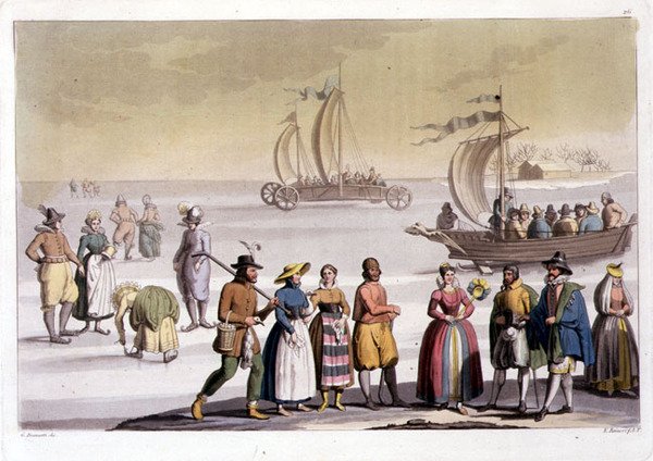 Holenderska scena łyżwiarska grawerowana przez G. Bramatti (kolorowy grawerunek) autorstwa Vittorio (after) Raineri