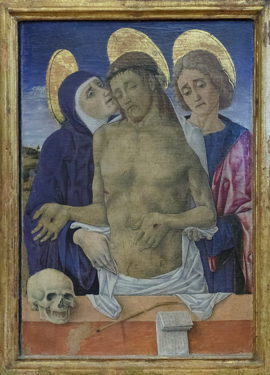 Chrystus użalający się nad sobą z Dziewicą i św. Janem Ewangelistą, ok. 1490-1500 (olej na płycie) autorstwa Vittorio Crivelli