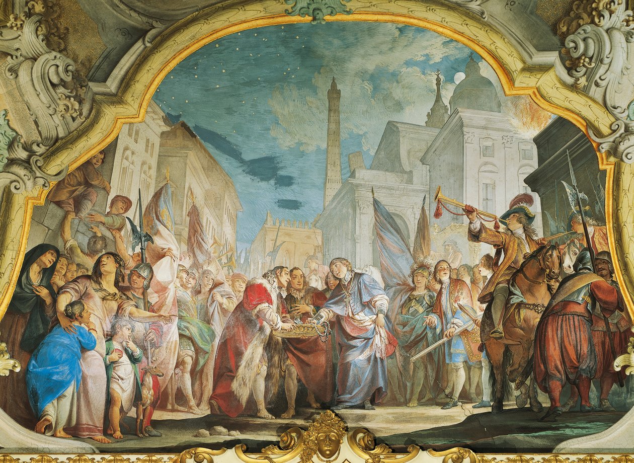 Fasti, rodzina Aldrovandi, autorstwa Vittorio Maria Bigari (1692-1776), fresk, Aldrovandi Montanari Palace, Bolonia, Włochy autorstwa Vittorio Maria Bigari