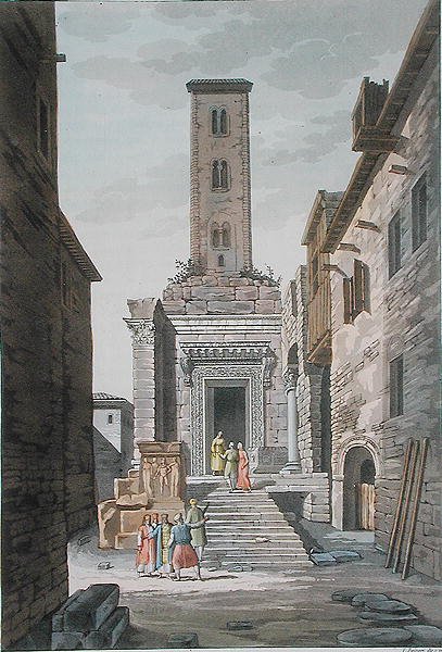 Świątynia Eskulapa, Split, Jugosławia, ok. 1820 (kolorowa rycina) autorstwa Vittorio Raineri