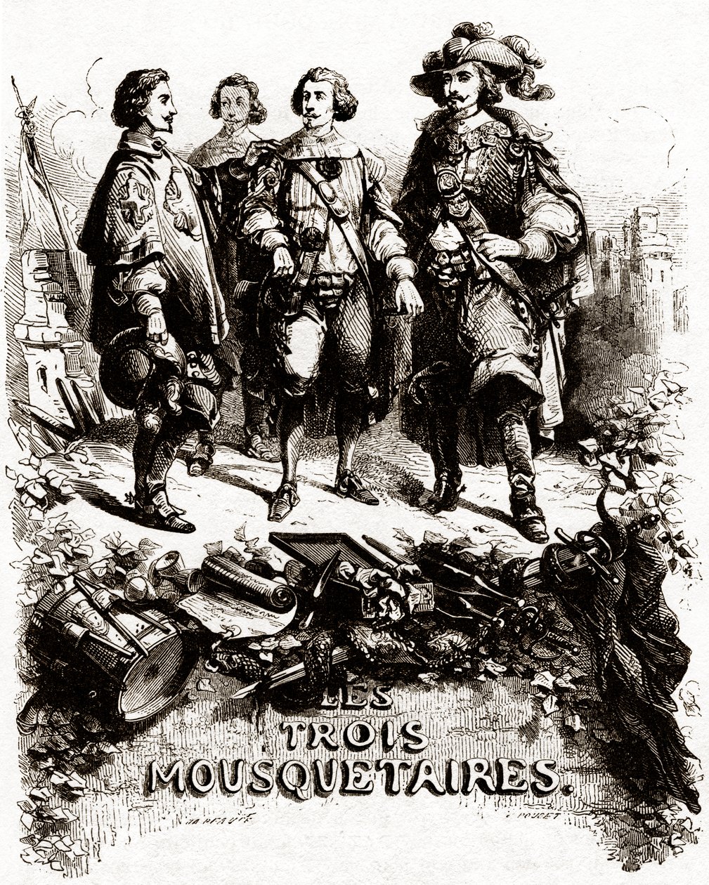 Strona tytułowa z "Trzech muszkieterów" autorstwa Vivant (after) Beauce