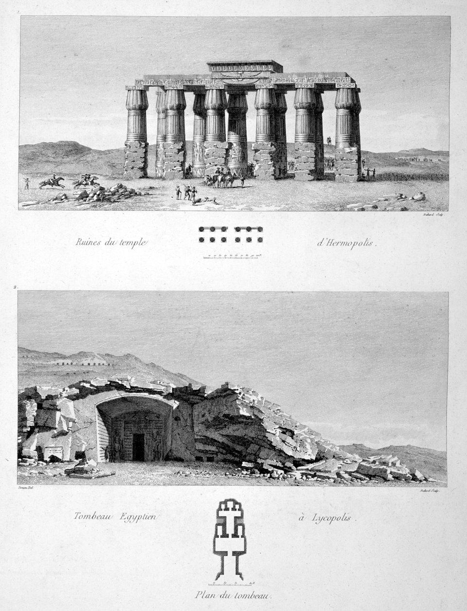 Świątynia Hermopolis i egipskie grobowce Lycopolis, 1802 autorstwa Vivant Denon