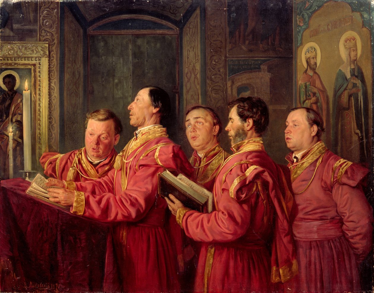 Chórzyści w kościele, 1870 autorstwa Vladimir Egorovic Makovsky