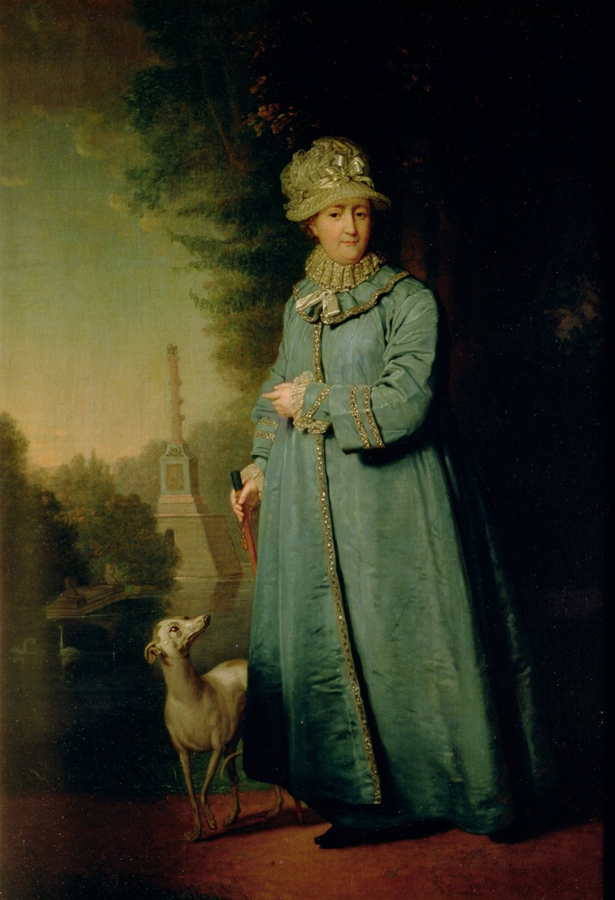 Spacer po parku w Carskim Siole (z kolumną szachową w tle) 1794 autorstwa Vladimir Lukich Borovikovsky