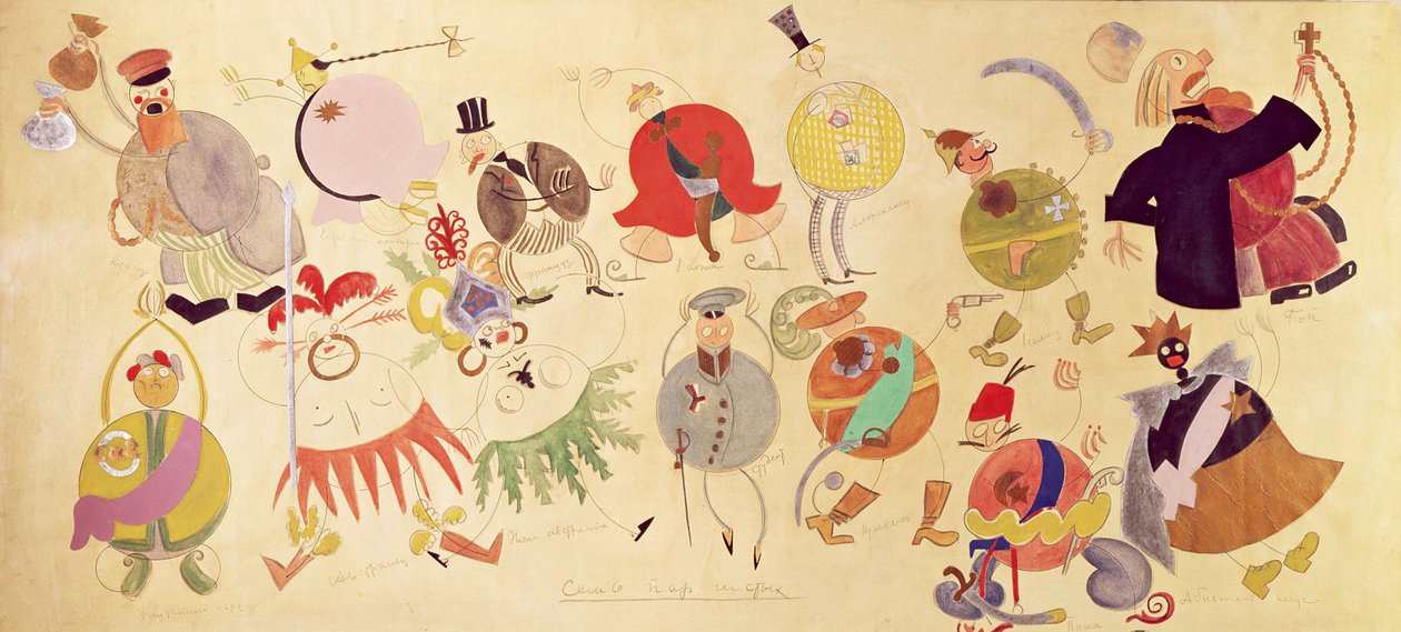 Projekty kostiumów dla "Misteriya-Buff", 1919 (pióro i atrament i toaleta na papierze) autorstwa Vladimir Mayakovsky