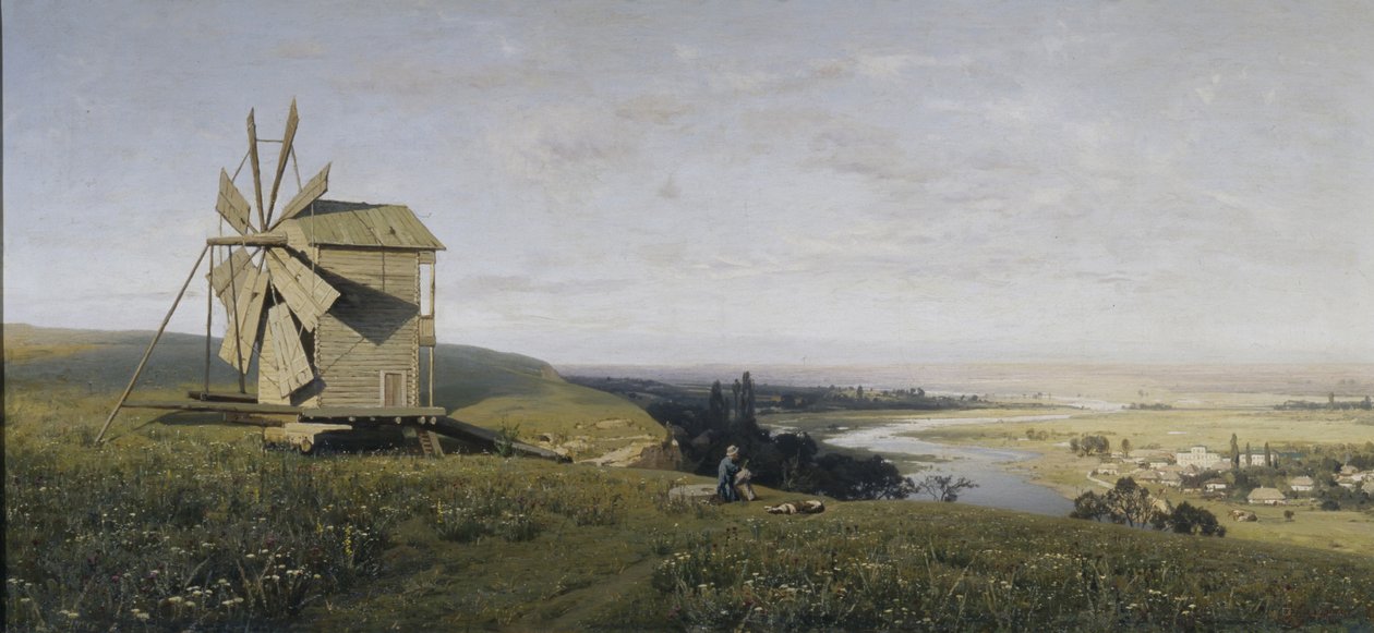 Ukraiński pejzaż z wiatrakiem, 1882 autorstwa Vladimir Donatovich Orlovsky