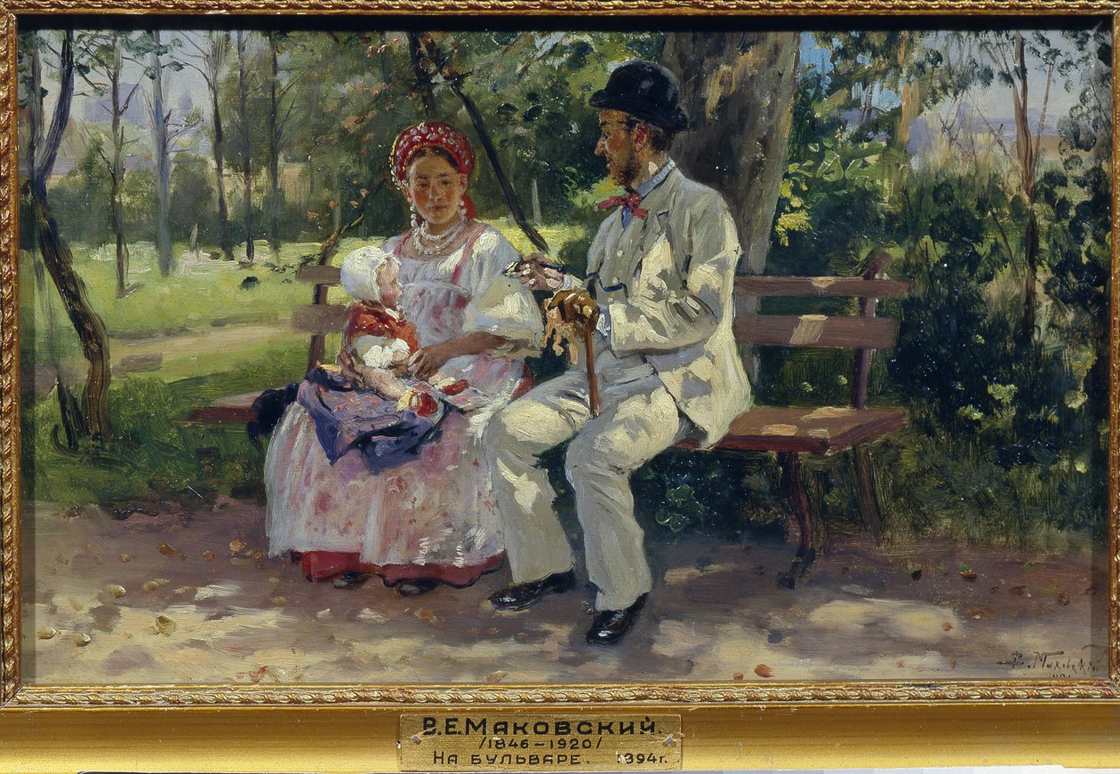 Na Bulwarze. Obraz Władimira Jegorowicza Makowskiego (Makovsky, Makovskij) (1846-1920), olej na płótnie autorstwa Vladimir Egorovic Makovsky
