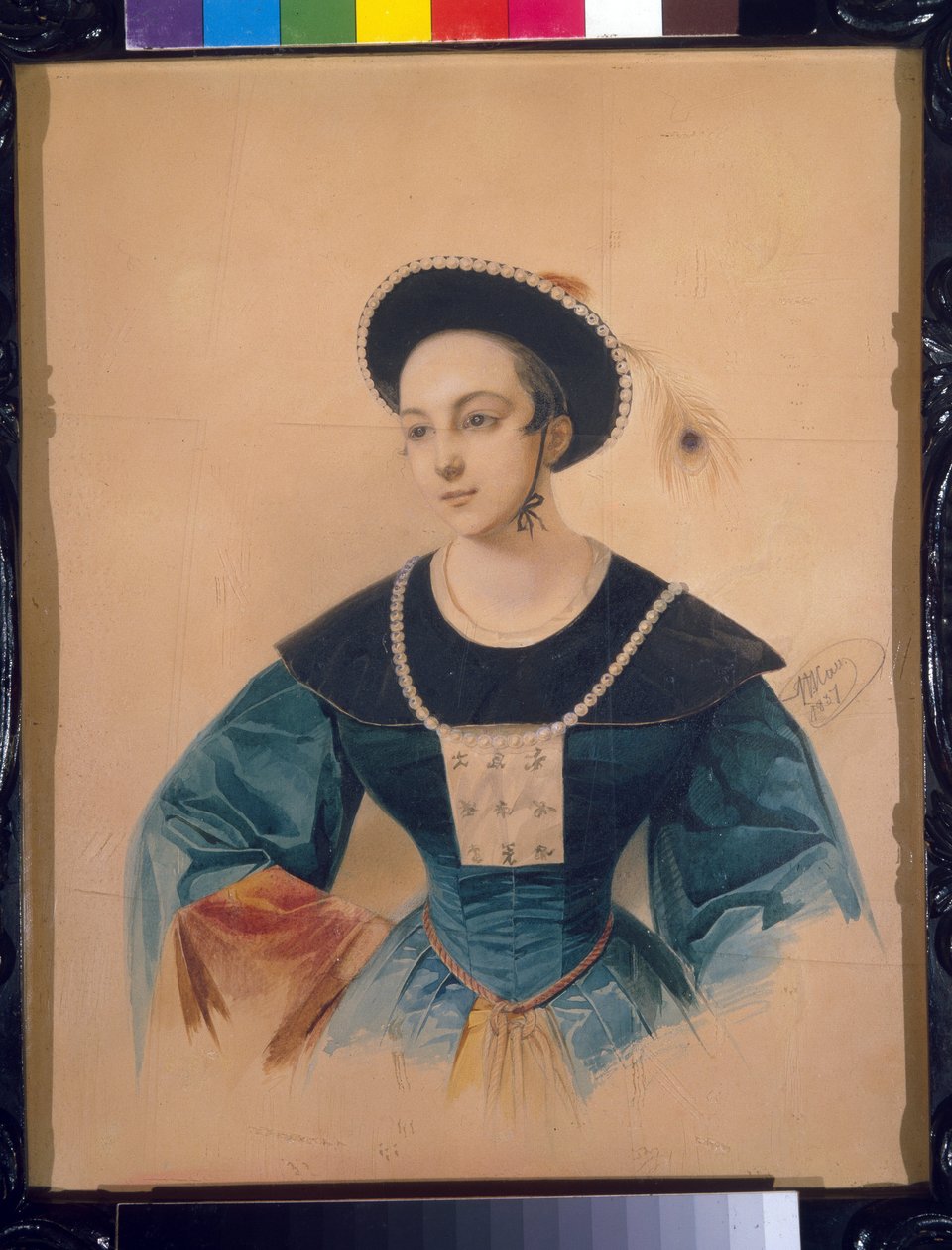Portret sopranistki Anny Stiepanowej (1816-1838) do roli Pekiego w Brązowym koniu Daniela Aubera (1782-1871). (Portret śpiewaczki operowej A. Stiepanowej jako Peki w Brązowym koniu D. Aubera). Dzieło Władimira Iwanowicza Hau (Gau) (1816-1 autorstwa Vladimir Ivanovich Hau