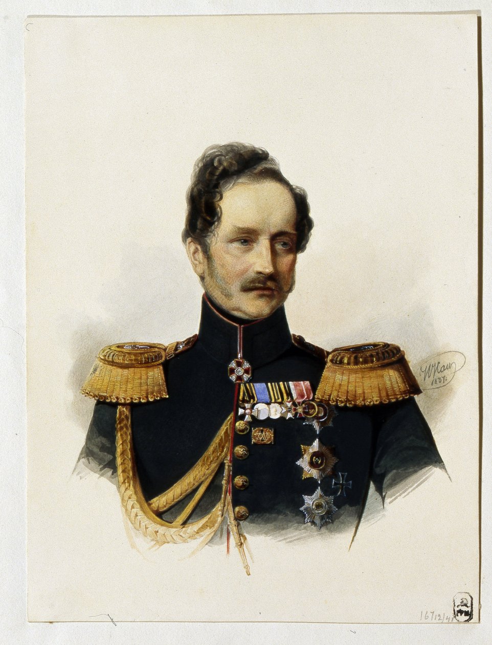 Portret księcia Aleksieja Fiodorowicza Orłowa (1787-1862) (Portret księcia A. F. Orłowa). Rosyjski żołnierz i dyplomata. Praca Władimira Iwanowicza Hau (Gau) (1816-1895), akwarela na papierze autorstwa Vladimir Ivanovich Hau