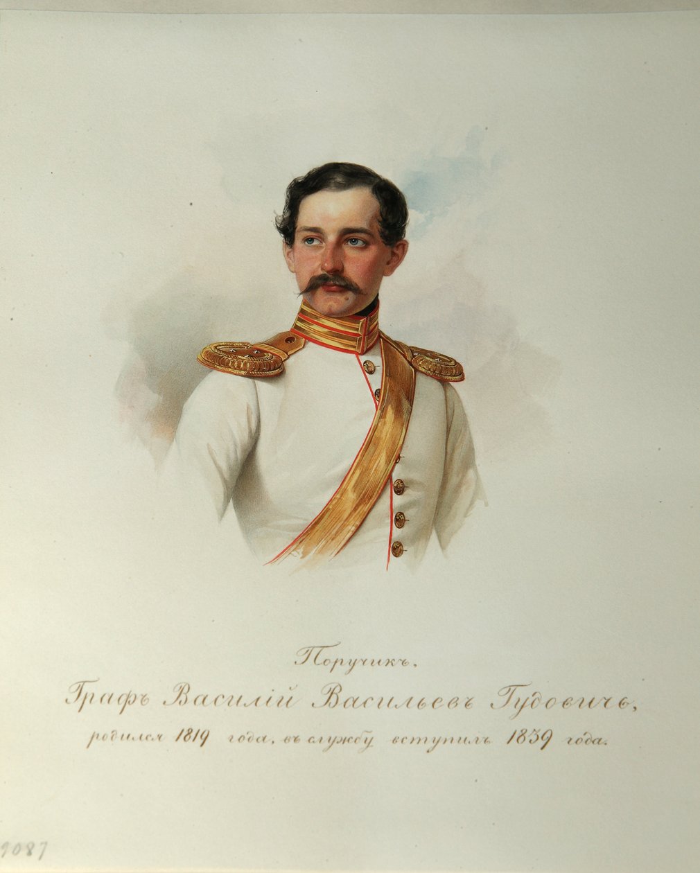 Portret hrabiego Wasilija Wasiljewicza Gudowicza (1819-1886) (Z albumu cesarskiej gwardii konnej) - Hau (Gau), Władimir Iwanowicz (1816-1895) - 1846-1849 - Akwarela na papierze - Instytut Literatury Rosyjskiej IRLI (Puszkin -Dom), Sankt Petersburg autorstwa Vladimir Ivanovich Hau