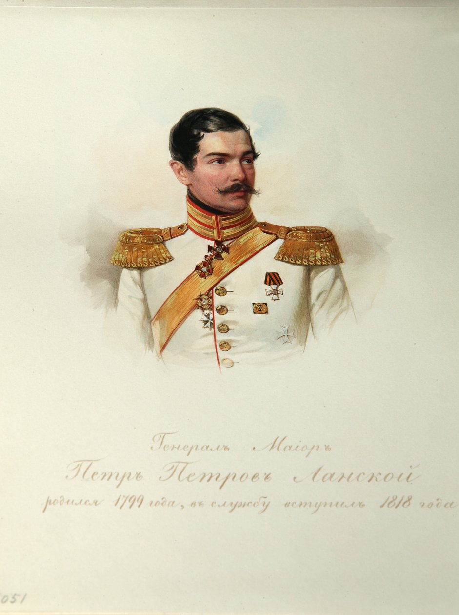 Portret generała Piotra Pietrowicza Lanskoya (1799-1877) (z albumu cesarskiej gwardii konnej) - Hau (Gau), Władimir Iwanowicz (1816-1895) - 1846-1849 - Akwarela na papierze - Instytut Literatury Rosyjskiej IRLI (Puszkin -Dom), Sankt Petersburg autorstwa Vladimir Ivanovich Hau