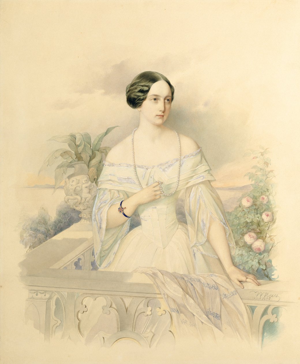 Portret wielkiej księżnej Olgi Nikołajewnej, 1846 (wc na tekturze) autorstwa Vladimir Ivanovich Hau