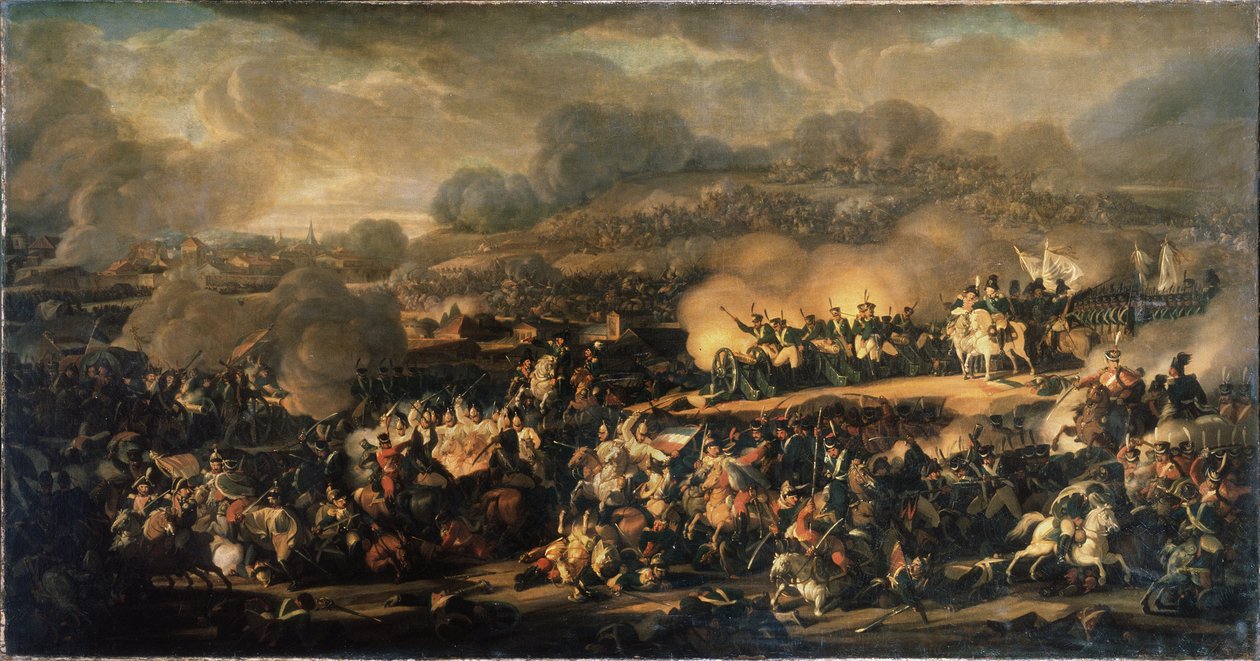 La Bataille des Nations a Leipzig (Niemcy) w październiku 1813 r. (Bitwa Narodów pod Lipskiem w październiku 1813 r.). Nazywana także bitwą pod Lipskiem, była to największa klęska Wielkiej Armii Napoleona (1769-1821). Malarstwo Włodzimierza I autorstwa Vladimir Ivanovich Moshkov
