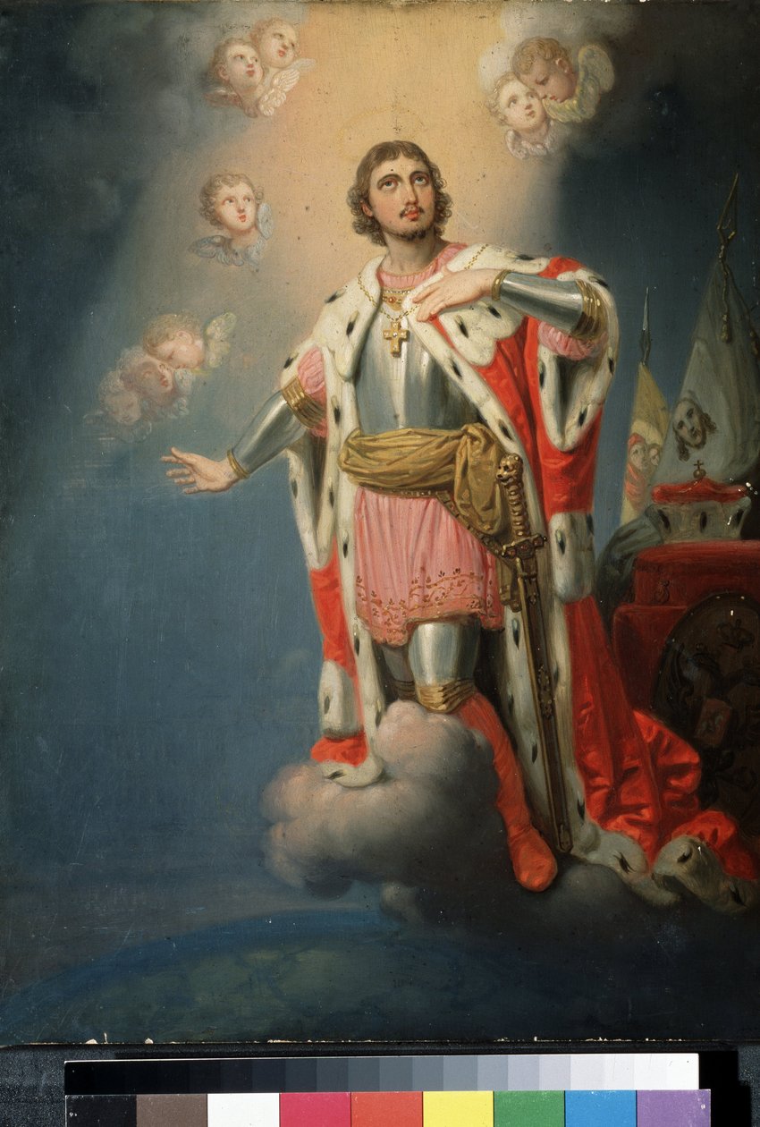„Representation du heros national russe Alexandre de la Neva (ou Alexandre Nevski lub Alexander Nevsky) (1220-1263) Prince de Novgorod”” Peinture de Vladimir Lukich Borovikovsky (ou Borovikovski) (1757-1825) Państwowa Galeria Tretiakowska, Moskwa autorstwa Vladimir Lukich Borovikovsky