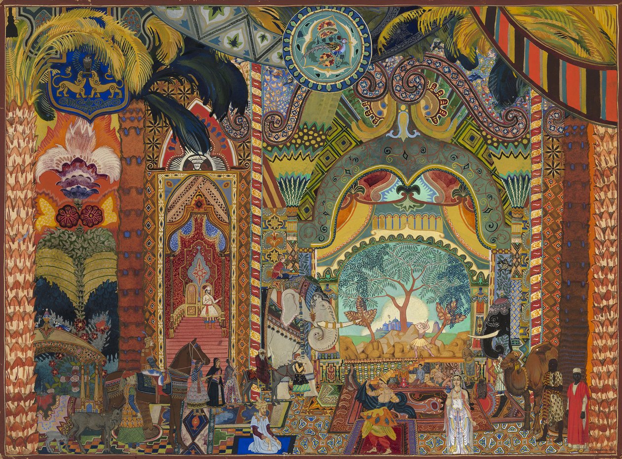 Scenografia do baletu Ognisty ptak I. Strawińskiego autorstwa Vladimir Pleshakov