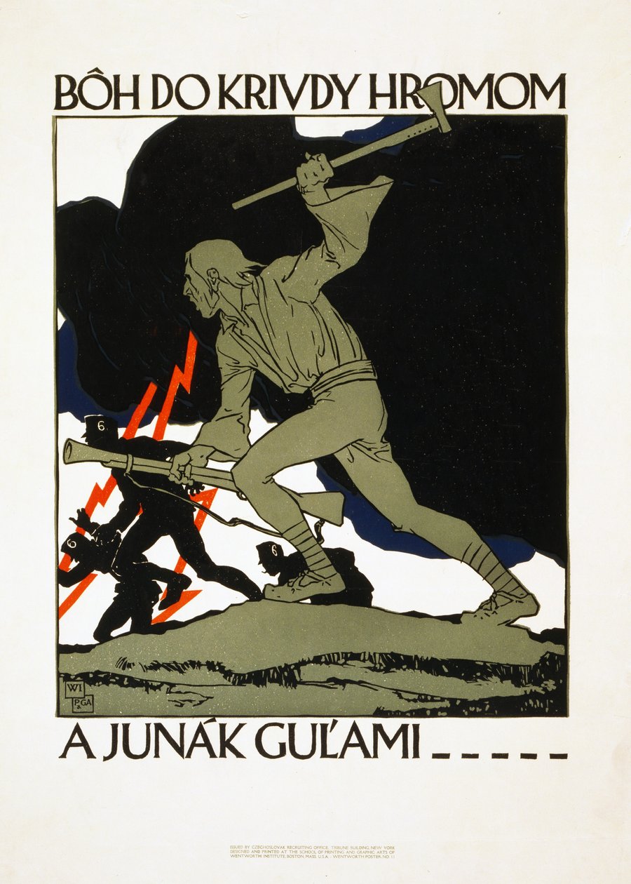 Plakat rekrutacyjny dla Armii Czechosłowackiej, wyd. 1918 autorstwa Vojtch Preissig