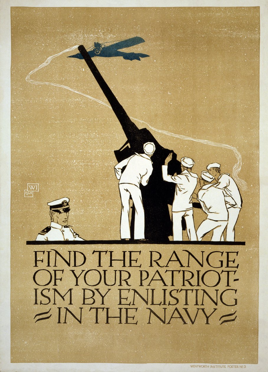 Plakat rekrutacyjny amerykańskiej marynarki wojennej z I wojny światowej, opublikowany w 1918 r. autorstwa Vojtch Preissig