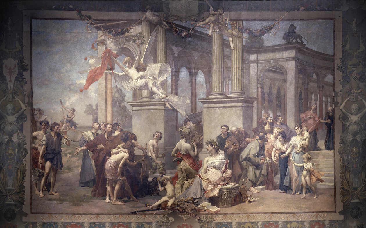 Kurtyna w Teatrze Narodowym, Praga, Republika Czeska, 1883 (tekstylia) autorstwa Vojtech Hynais