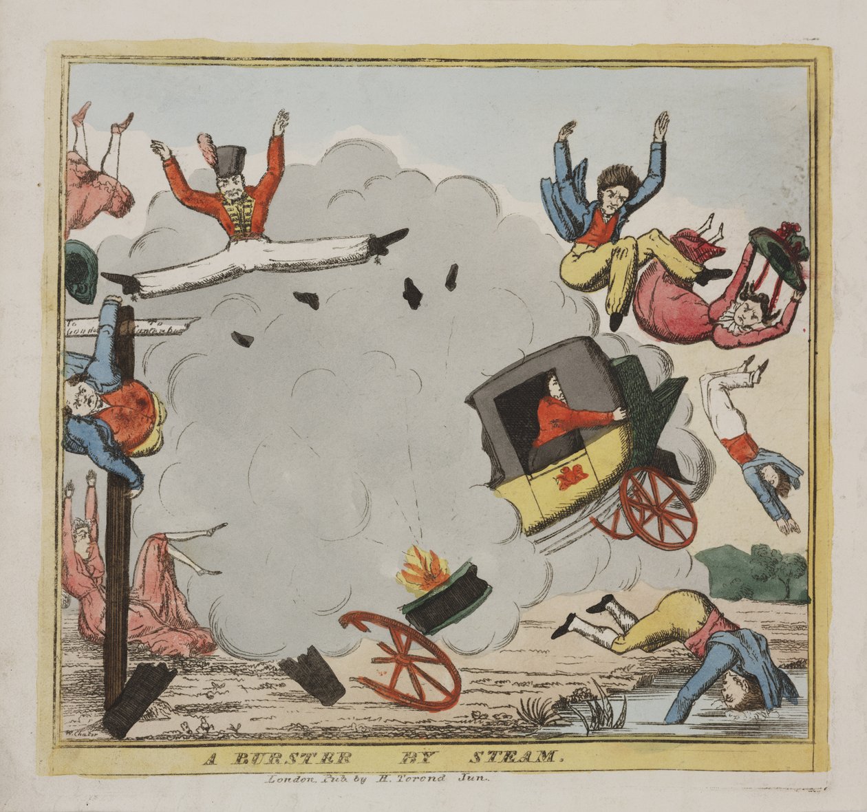 A Burster przez Steam, ok.1835 (kolorowa akwaforta) autorstwa W. Chater