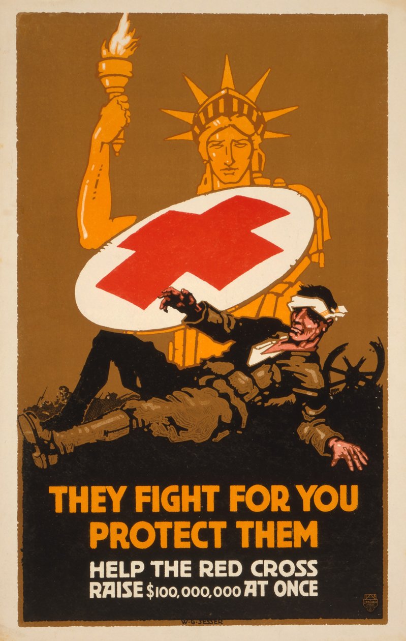 Plakat zbiórki pieniędzy dla Czerwonego Krzyża, wyd. 1917 autorstwa W. G. Sesser