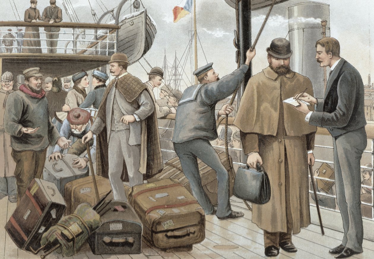 Wejście na pokład w Tilbury, z „P und O Pencillings”, ok. 1890 r. autorstwa W. Lloyd