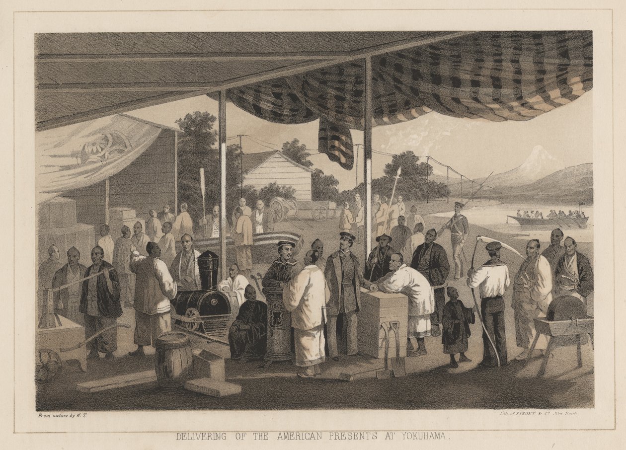 Przekazanie amerykańskich prezentów w Yokuhamie, 1855 r. autorstwa W. T. Peters