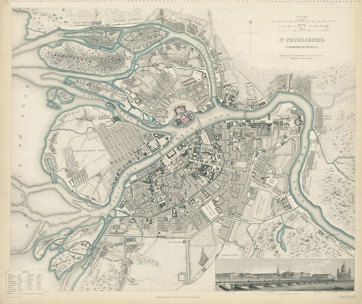 Mapa Petersburga, 1834 autorstwa W.B. Clarke