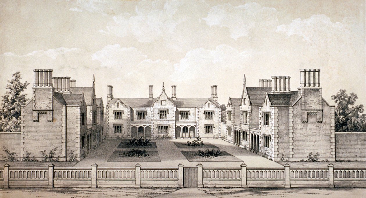 Widok na azyl Provident introligatorów, Balls Pond Road, Islington, Londyn, c1845 autorstwa WL Walton