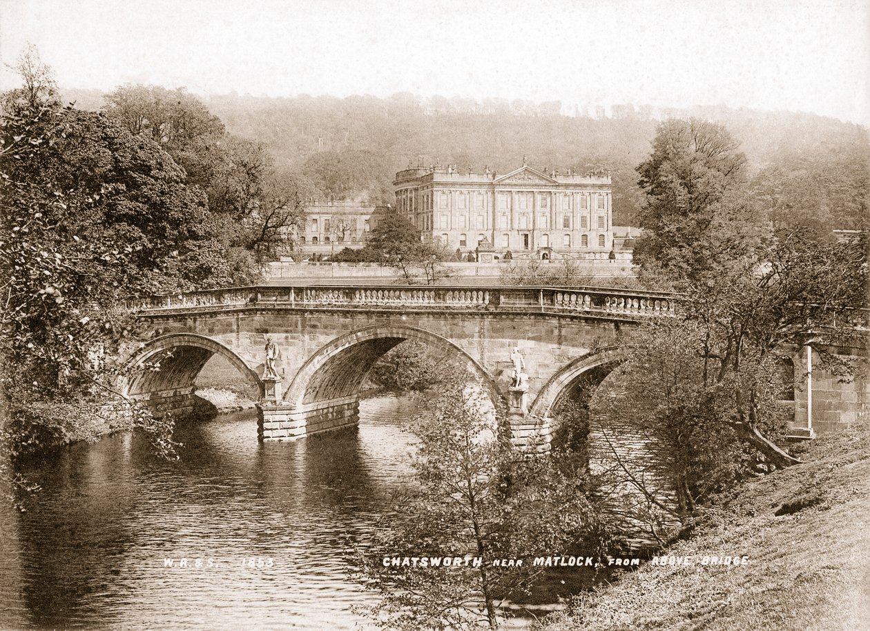 Chatsworth House i most na rzece Derwent, Derbyshire, 1853 autorstwa WR and S