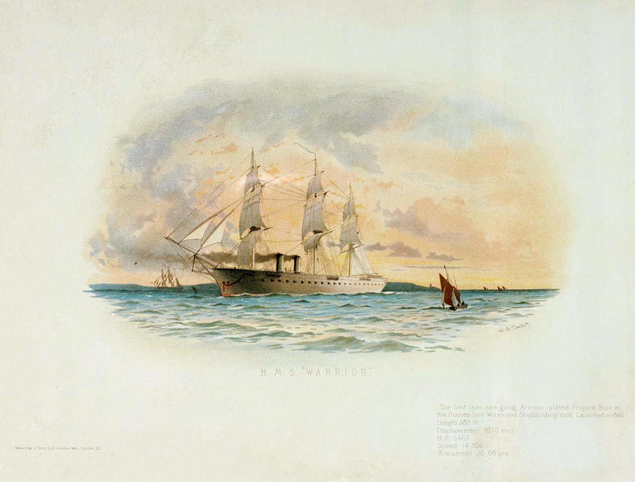 HMS "Warrior" (1860), koniec XIX wieku (kolorowa litografia) autorstwa W.S. Tomkin