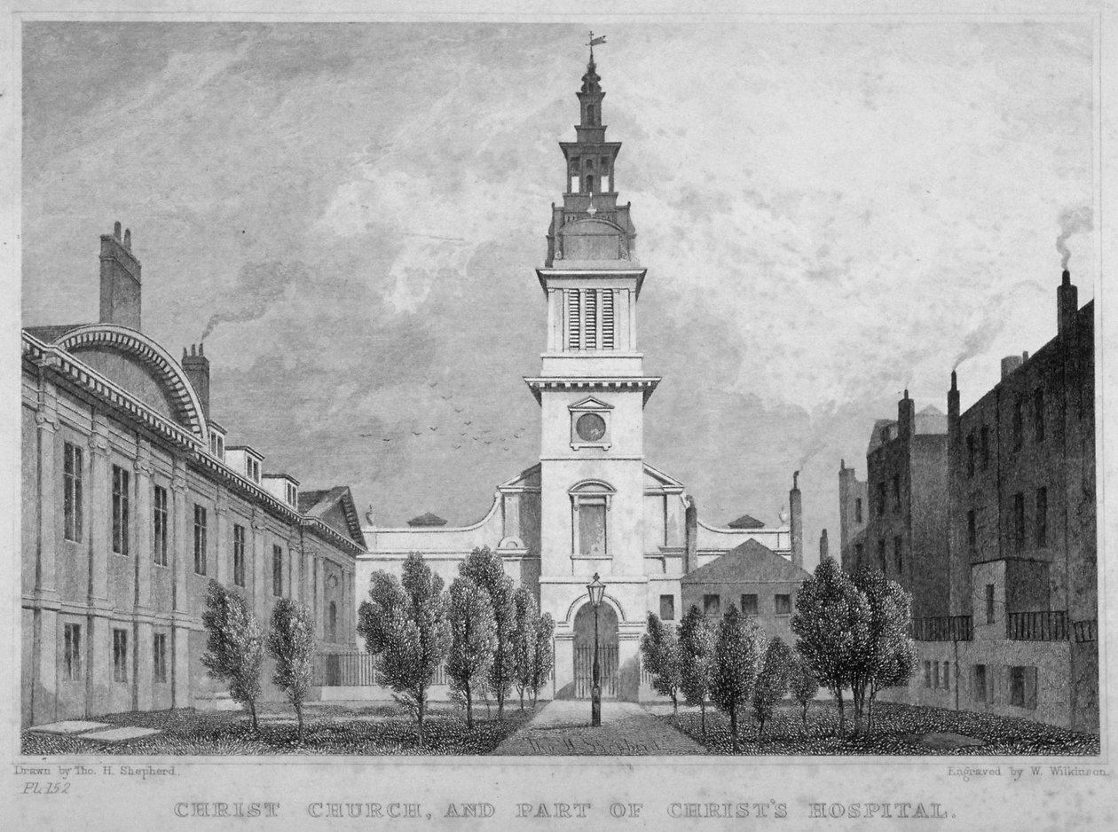Widok zachodni na Christ Church, Newgate Street, z częścią Christ
