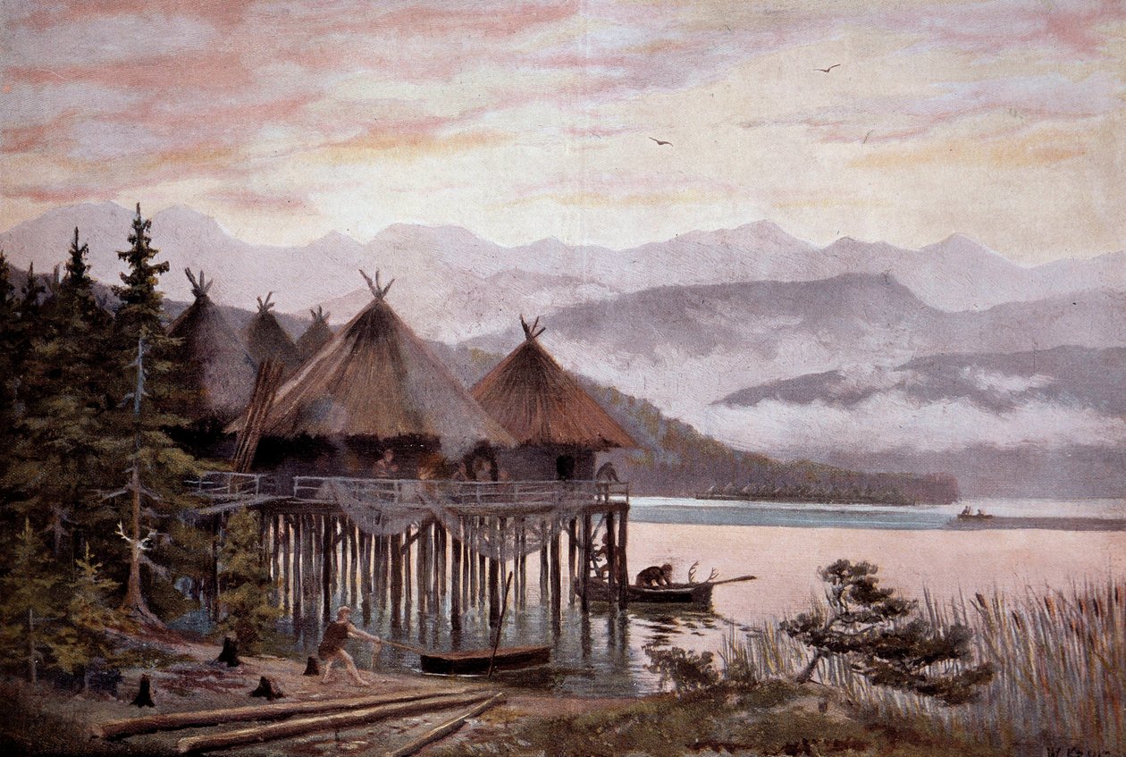 Prehistoria: bati wiejskie na palach nad brzegiem Jeziora Zuryskiego w czasach Pierre