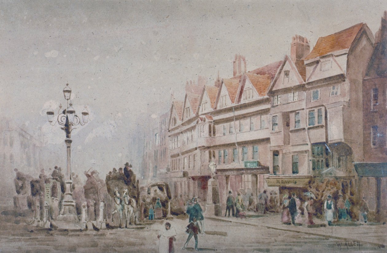 Widok na wschód wzdłuż południowej strony Holborn and Stable Inn, Londyn, 1860. autorstwa W Allen