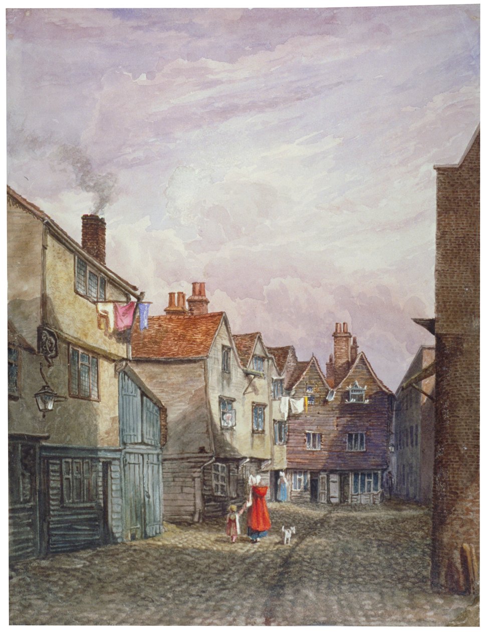 Widok kobiety i dziecka idących po sądzie koronnym, Bermondsey, Londyn, c1825 autorstwa W Barker