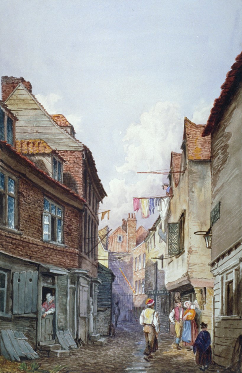 Widok postaci w Glean Alley, Bermondsey, Londyn, c1825 autorstwa W Barker