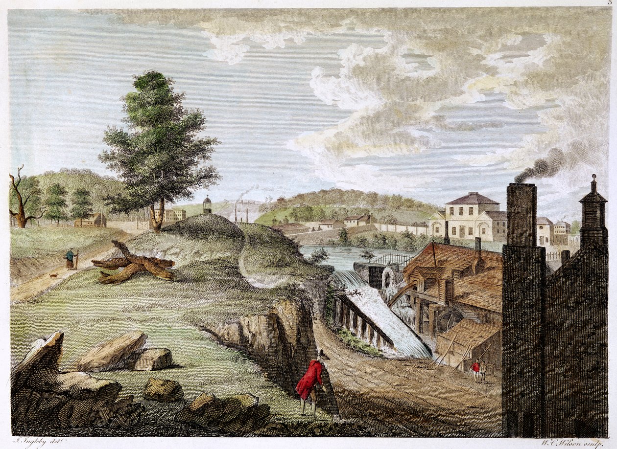 Greenfield Brass Mill niedaleko Holywell, Flintshire, Walia, 1792 autorstwa W. C. Wilson