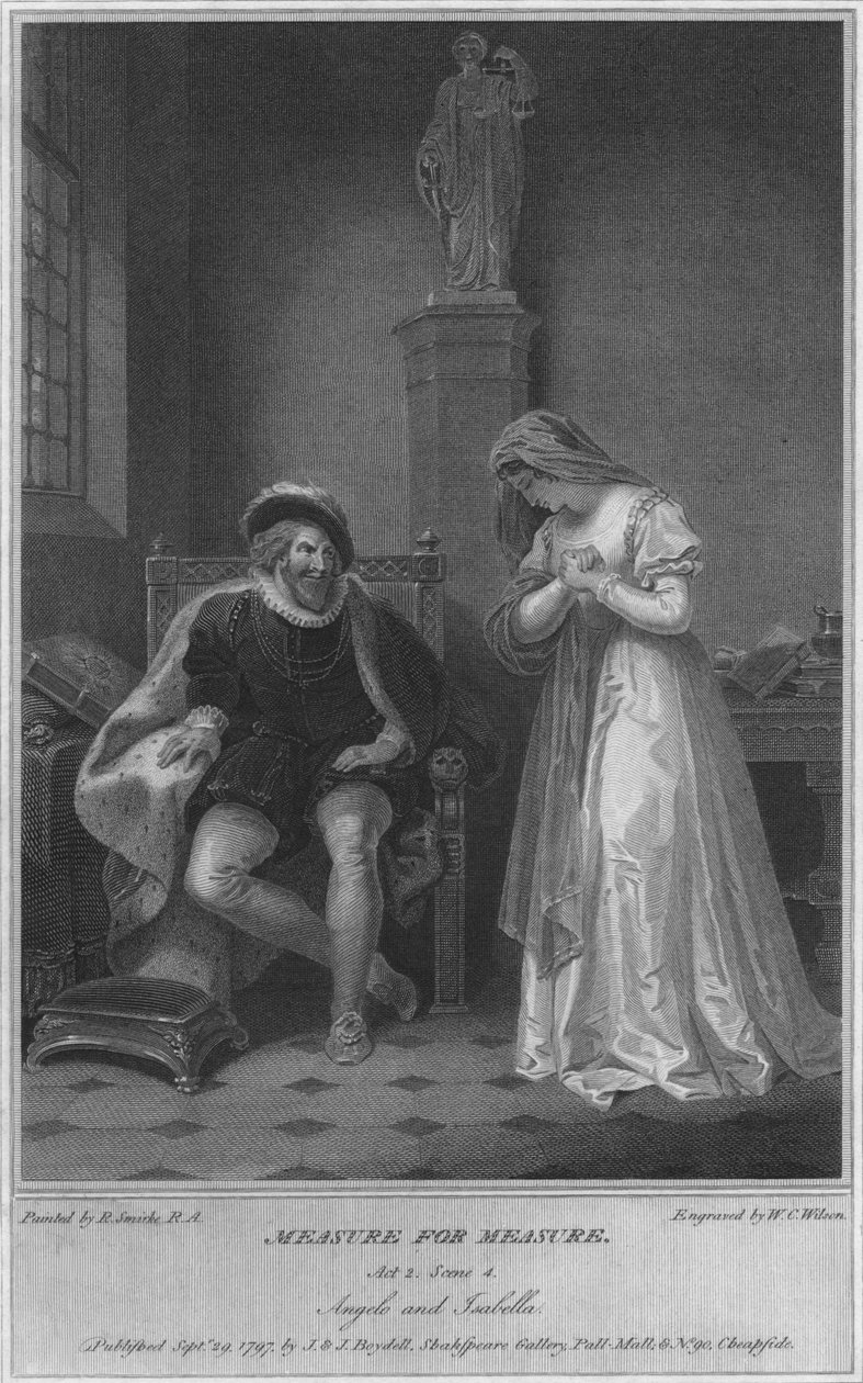 Miarka za miarkę. Akt 2. Scena 4. Angelo i Izabela, 1797. autorstwa W. C. Wilson