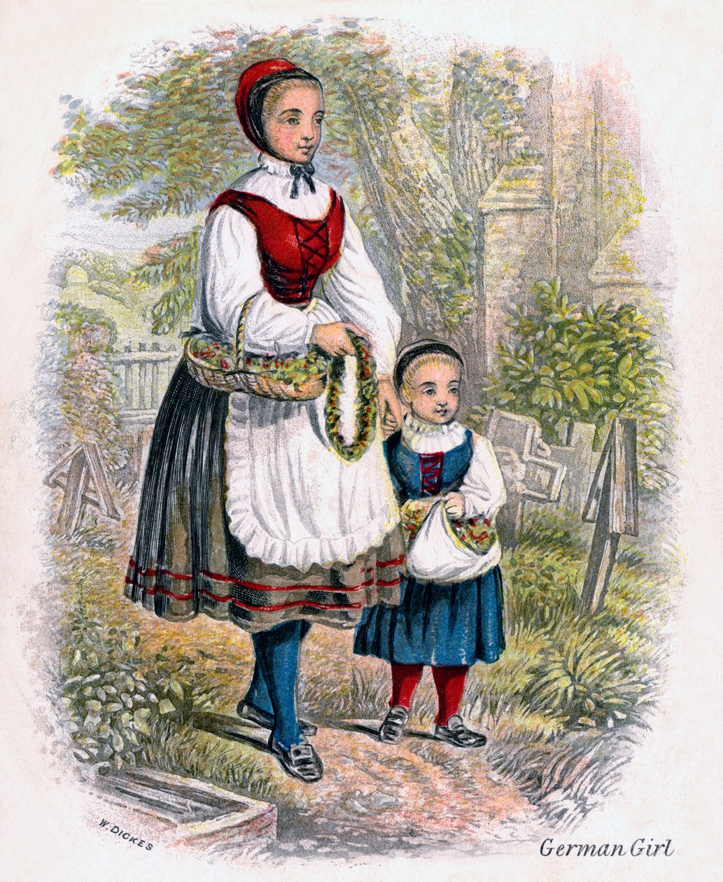 Dwie Niemki z koszami kwiatów, 1809. autorstwa W. Dickes