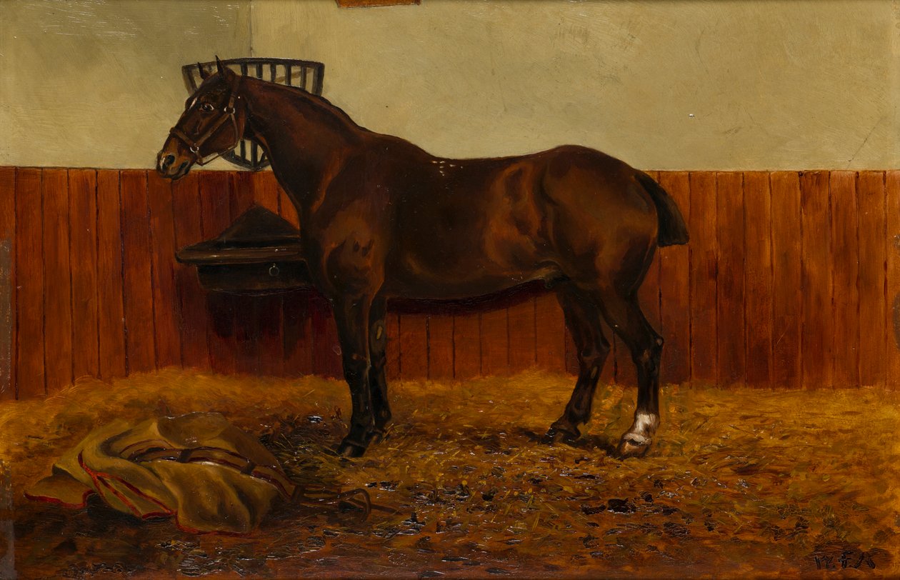 Stara kolba w stajni, ok. 1839-98 (olej na pokładzie) autorstwa W. F. Adye